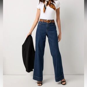 White House Black Market Wide Leg Extra High-Rise Jeans in Dark Blue Denim